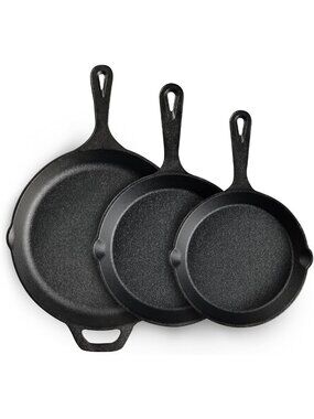 3-Piece Cast Iron Skillet Set - Pre-Seasoned Cookware for Frying & Sautéing, 6
